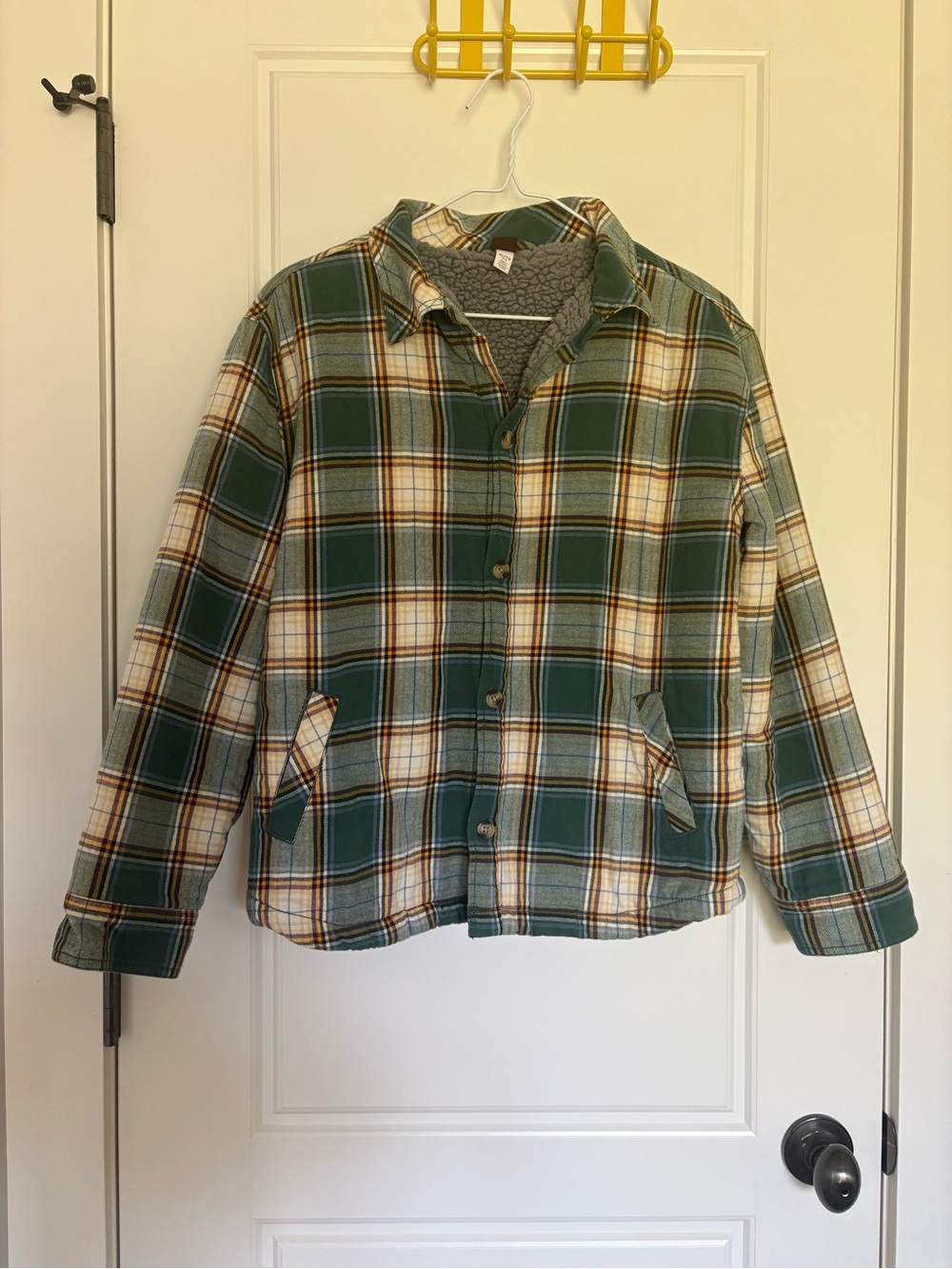 Tea Collection Green Plaid Sherpa-Lined Button Down Flannel Shirt XL